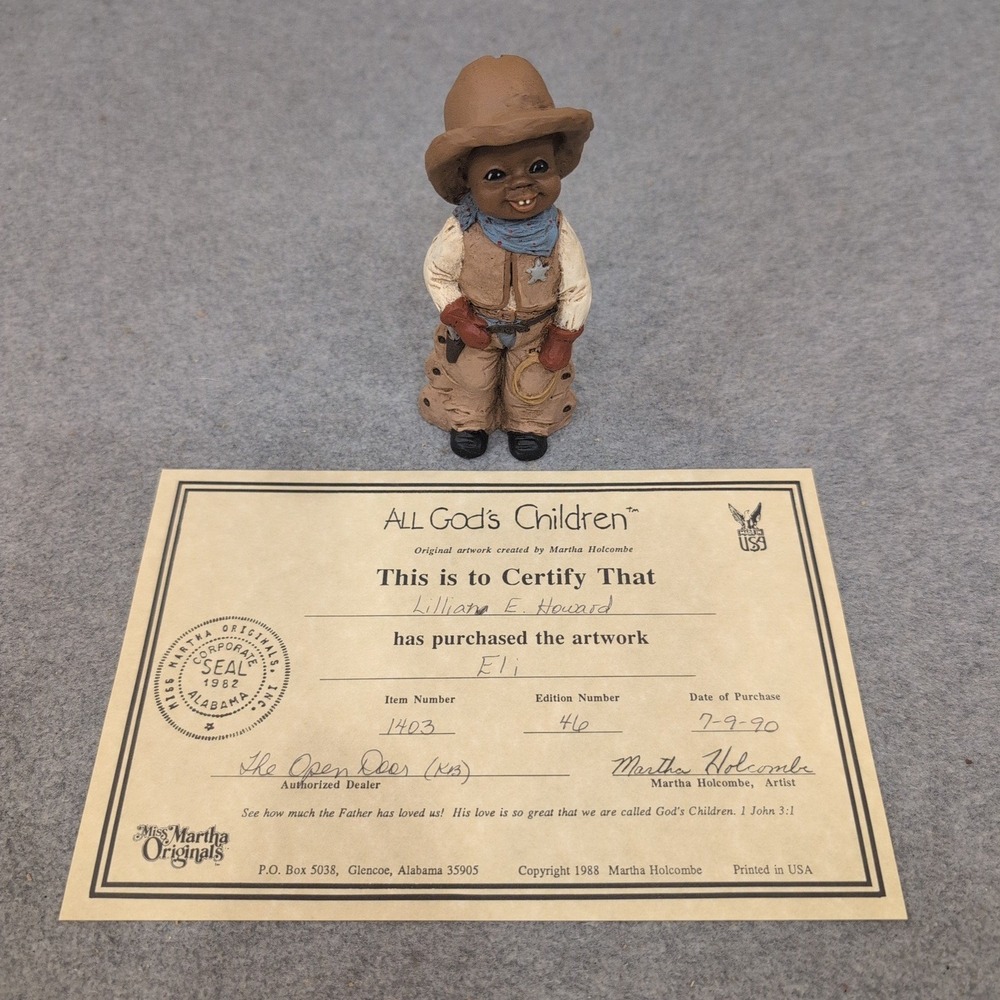 All God's Children Eli Cowboy Figurine Martha Holcombe 1403 Edition 46 1985 - Picture 6 of 7